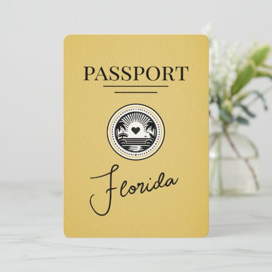 Yellow Florida Passport Save the Date (Stehend Vorderseite)