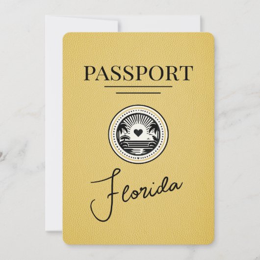 Yellow Florida Passport Save the Date (Vorderseite)