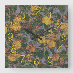 Yellow flower camouflage pattern quadratische wanduhr