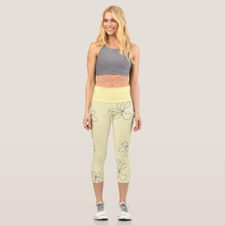 yellow flower capri leggings