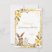 Yellow Flower Cute Bunny Spring Easter Baby Shower Dankeskarte (Vorderseite)