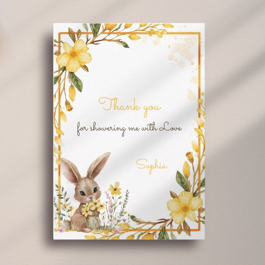 Yellow Flower Cute Bunny Spring Easter Baby Shower Dankeskarte