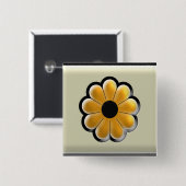 Yellow Flower Square Button – Modern Floral Design (Vorne & Hinten)