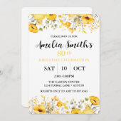 Yellow Flowers 80th Birthday Celebration Einladung (Vorne/Hinten)