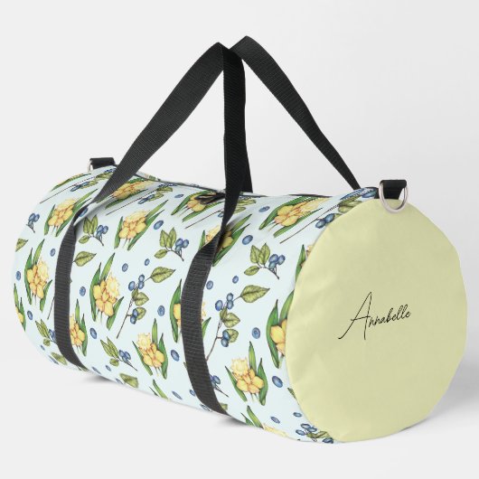 Yellow Flowers and Blueberries Name  Duffle Bag (Linke Ecke)