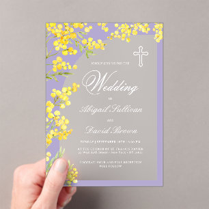 Yellow Flowers Arch on Lavender Religious Wedding Acryleinladungen