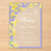 Yellow Flowers Arch on Lavender Religious Wedding Acryleinladungen (Vorderseite)