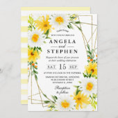 Yellow Flowers Daisies Gold Frame Wedding Einladung (Vorne/Hinten)