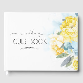 Yellow Flowers Dusty Blue Greenerity Wedding Gästebuch