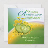 Yellow Flowers Hearts 20. Jubiläum Party Einladung (Vorderseite)