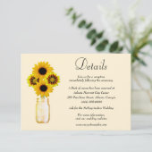 Yellow Flowers Mason Jar Wedding Details Begleitkarte (Stehend Vorderseite)