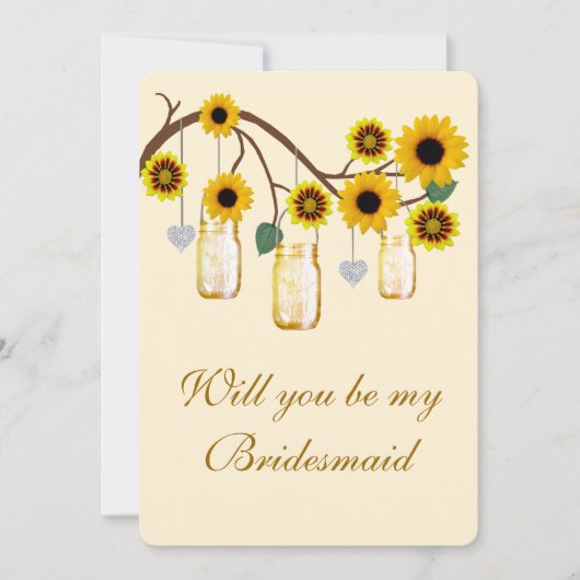 Yellow Flowers Mason Jars Bridesmaid Card Einladung (Vorderseite)