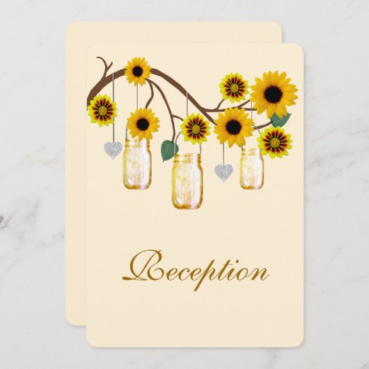 Yellow Flowers Mason Jars Empfang Card Einladung (Vorne/Hinten)