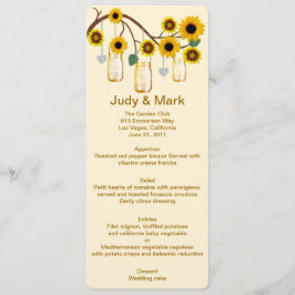 Yellow Flowers Mason Jars Menu Card Menükarte