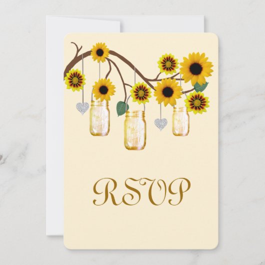 Yellow Flowers Mason Jars Response Card Einladung (Vorderseite)