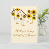 Yellow Flowers Mason Jars Trauzeugin Card Einladung (Stehend Vorderseite)