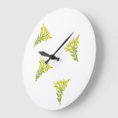 Yellow flowers with green leaves on white große wanduhr (Winkel)