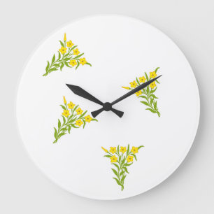 Yellow flowers with green leaves on white große wanduhr