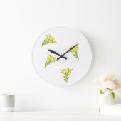 Yellow flowers with green leaves on white große wanduhr (Zuhause)