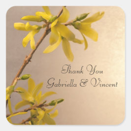Yellow Forsythia Wedding Danke Ihnen für Tags Quadratischer Aufkleber