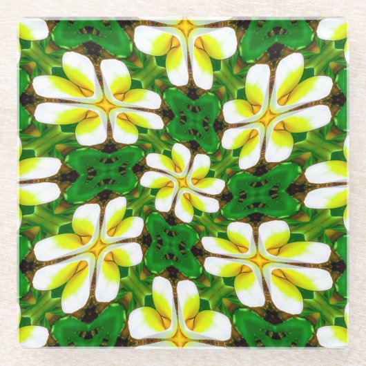 Yellow Frangipani Pattern Glasuntersetzer (Vorderseite)