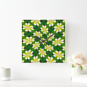Yellow Frangipani Pattern Quadratische Wanduhr