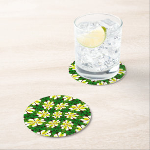 Yellow Frangipani Pattern Runder Pappuntersetzer