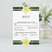 Yellow Frangipani Plumeria Wedding RSVP Cards (Stehend Vorderseite)