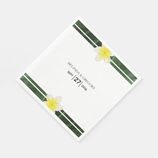 Yellow Frangipani Plumeria Wedding Serviette (Ecke)