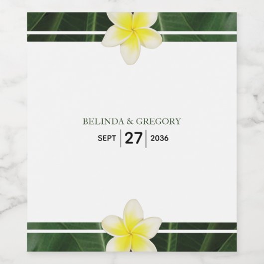 Yellow Frangipani Plumeria Wedding Weinetikett (Einzelnes Label)