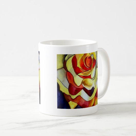 Yellow Freesia Aquarell Originalkunst Blume Kaffeetasse (VorderseiteRechts)