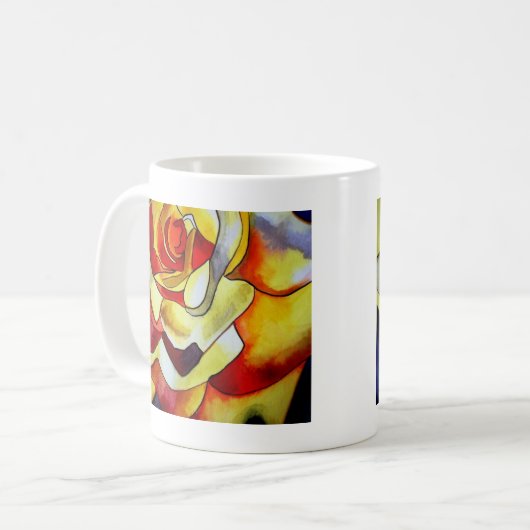 Yellow Freesia Aquarell Originalkunst Blume Kaffeetasse (Vorderseite Links)
