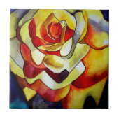 Yellow Freesia Blume Aquarellmalerei Fliese (Vorderseite)