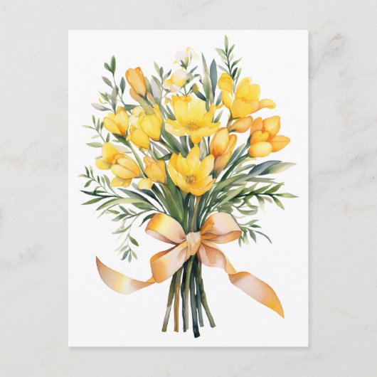 Yellow Freesia Blume Boquet Postkarte (Vorderseite)