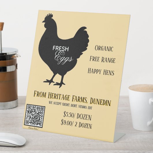 Yellow Fresh Eggs Farmer's Market Sign w/ QR Code Sockelschild (In Situ)