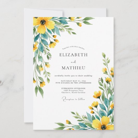 Yellow Fresh Wildflower Wedding Einladung (Vorderseite)