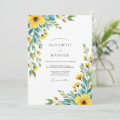 Yellow Fresh Wildflower Wedding Einladung (Stehend Vorderseite)