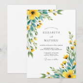 Yellow Fresh Wildflower Wedding Einladung (Vorne/Hinten)
