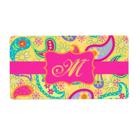 Yellow Fuchsia Pink Modern Paisley Monogram (Vorne)