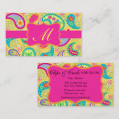 Yellow Fuchsia Pink Modern Paisley Monogram Visitenkarte (Vorne/Hinten)