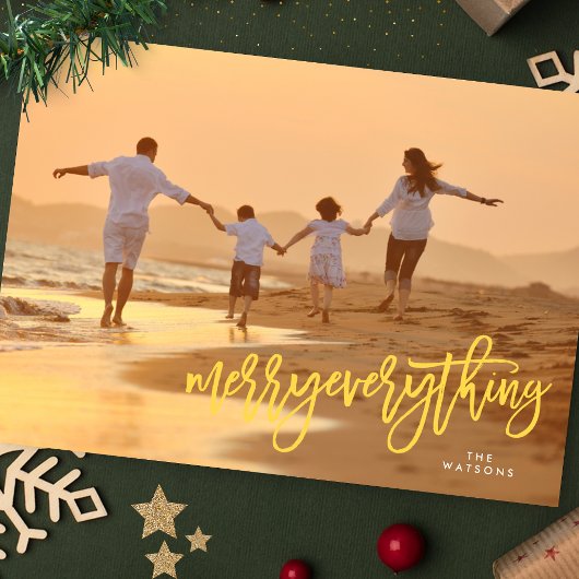 Yellow Funky Merry Everything Foto Feiertagskarte