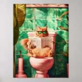 Yellow Funny Orange Cat Toilet Print, Trendy Bathr Poster (Vorne)