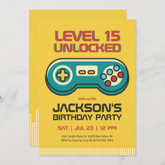 Yellow Gaming Video Game Player Gamer Boy Geburtst Einladung