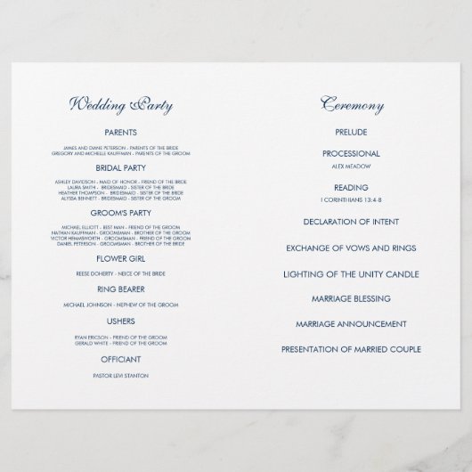 Yellow Garden Rose mit Marinetext Hochzeitsprogram (Rückseite)