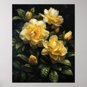 Yellow Gardenia Blume Art Print Poster