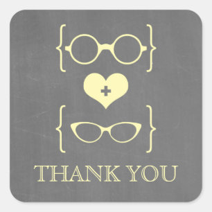 Yellow Geeky Glasses Chalkboard Danke Stickers