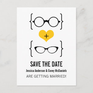 Yellow Geeky Glasses Save the Date Postcard Ankündigungspostkarte