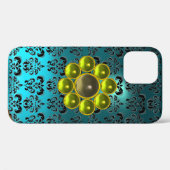 YELLOW GEMSTONE MON Aquamarin Aqua Blue Damask Case-Mate iPhone Hülle (Rückseite (Horizontal))