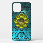 YELLOW GEMSTONE MON Aquamarin Aqua Blue Damask Case-Mate iPhone Hülle (Rückseite)