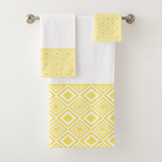 Yellow Geometric Diamond Pattern Badhandtuch Set (Insitu)